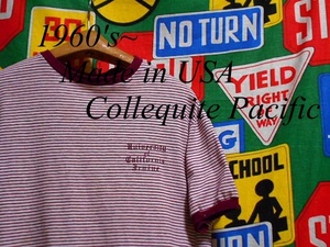 ★希少なボーダーパターンの1枚★Made in USA製アメリカ製Collequite PacificビンテージカレッジプリントTシャツ60s70s60年代70年代L42-44