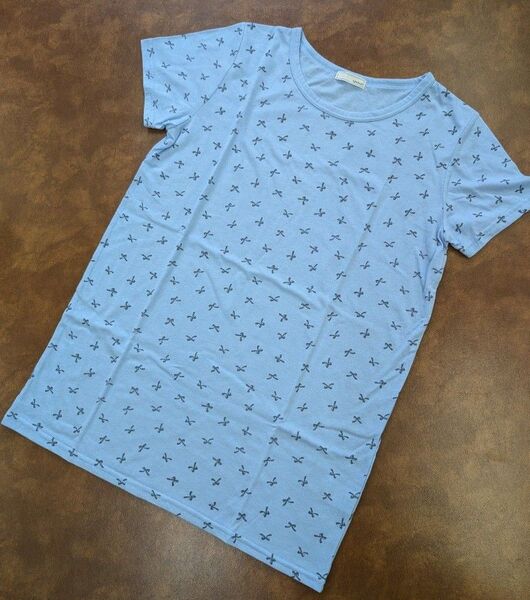 新品 vandash Lサイズ リボン柄 半袖Tシャツカットソー 水色 夏