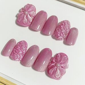 ぷっくりフラワー マグネットネイル ピンク キルティングネイル キラキラ ネイルチップ