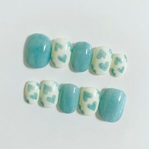 ハート マグネットネイル ブルー ネイルチップ