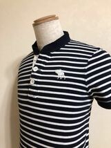 【良品】 Abercrombie & Fitch A&F アバクロンビー&フィッチ アイコン ヘンリーネック Tシャツ ボーダー ネイビー 白 サイズS 175/92Y 半袖_画像7