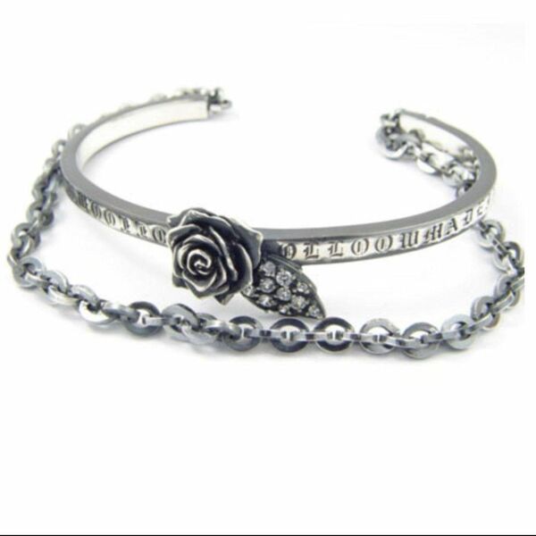 HOLLOOW シルバーバングル ブレスレット 薔薇