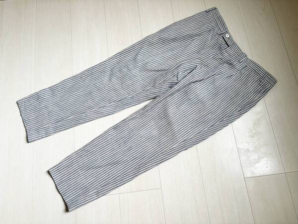 美品 Gabriele Pasini ガブリエレ パジーニ パンツ ストライプ タック コットン トラウザー スラックス 白 ホワイト ブルー青 50 △7