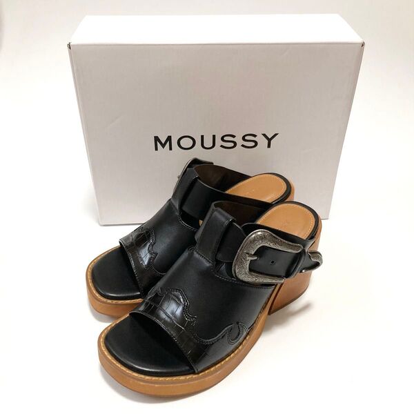 新品 箱付き MOUSSY マウジー サンダル ウッドソール M ブラック a8