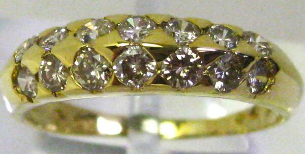 【東京 谷中 質屋おぢさん】K18 18金 リング 指輪 パヴェ ダイヤ 14ヶ 0.76ct サイズ#11
