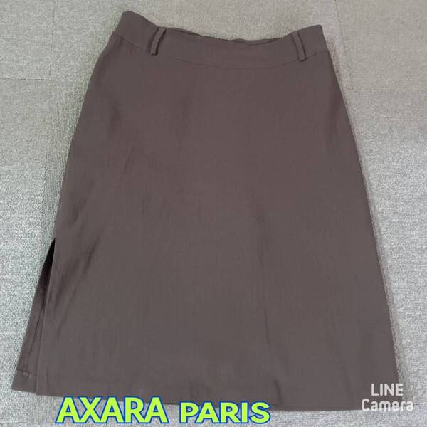 AXARA paris ◆ ひざ丈 タイトスカート 38サイズ ダークブラウン ストレッチ素材 ◆ アクサラ ◆ レディース