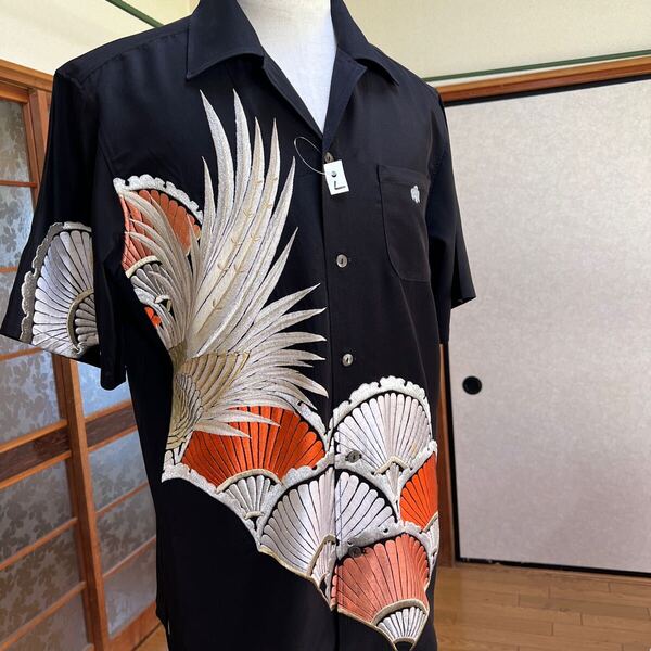 鳳凰、Lサイズ、着物リメイクアロハシャツ、1点物作品!