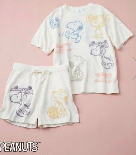 ジェラートピケ ピーナッツ スヌーピー 限定 総柄 ジャガードプルオーバー & ショートパンツ ルームシューズ ジェラピケ