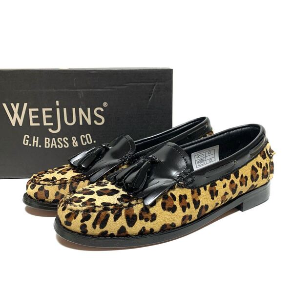☆未使用 ジーエイチバス G.H.BASS ウィージャン Weejuns ハラコレザー ヒョウ柄 タッセル フリンジ ローファー シューズ 革靴 プレッピー