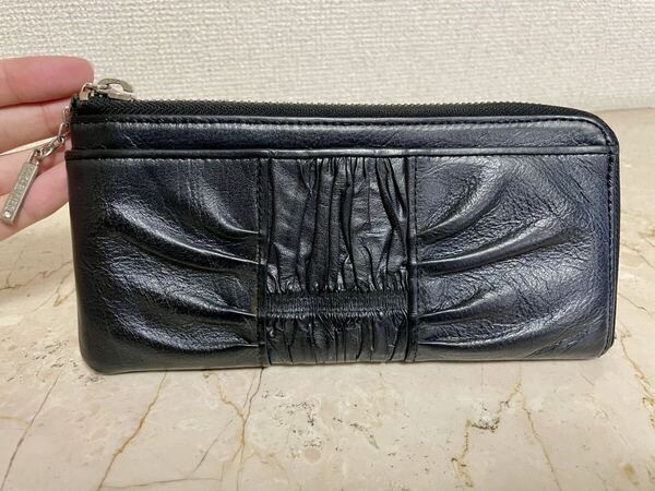 【最終値下】ミッシェルクラン*レザー 長財布 牛革 L字ファスナー 大容量 黒 ブラック 本革