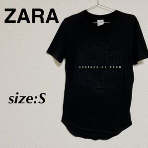 ZARA ザラ 半袖Tシャツ 虎柄 エンボス加工 黒Tシャツ トップス