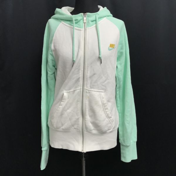 NIKE/ナイキ★スウェット/ジップパーカー【レディースL/white×green/白×緑】コットン/Tops/Shirts◆BH841