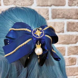 【夜空】 #ヘアクリップ #ロリータ #ロリィタ #ハンドメイド #リボン #青
