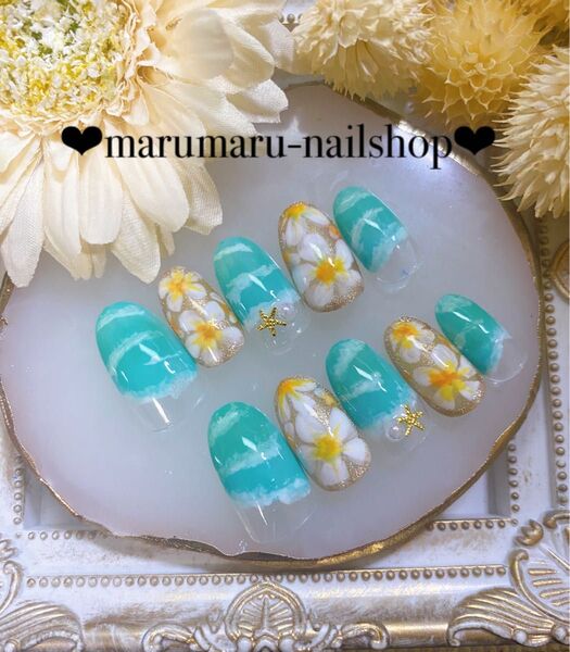 オーダーネイルチップ 夏ネイル 海 プルメリアリゾート