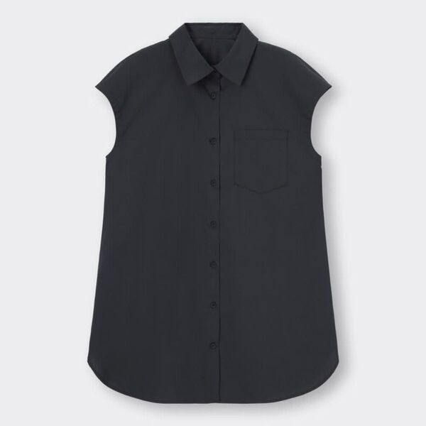 《タグ付き新品未使用品》GU フレンチスリーブチュニックシャツ 半袖(XL)黒