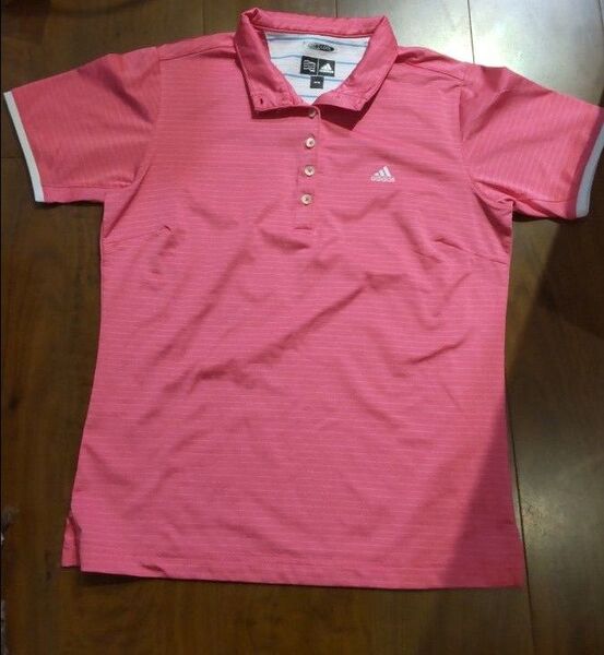アディダス 半袖 ゴルフシャツ ポロシャツ М ピンク ボーダー柄 スポーツ adidas