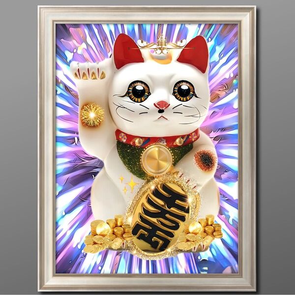 運気をアップさせる招き猫 額付き 開運エネルギーを引き寄せるグラフィックアート