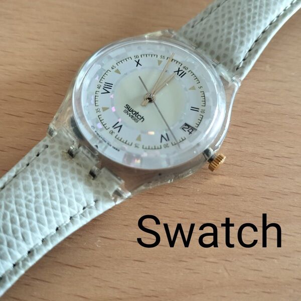 スウォッチ 1994年 ビンテージ 白 型押しベルト ホログラム 腕時計 電池交換済 swatch 希少 ヴィンテージ