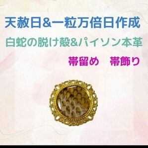 《436》 白蛇の脱け殻&パイソン本革 帯留め 帯飾り