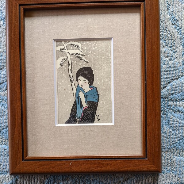 【模写】竹久夢二 婦人(雪) 木版画