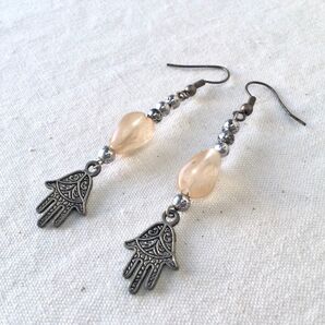 ハンドメイド ピアス ビーズ お守り 幸運 手 ファティマ アフリカ モロッコ製 No.4