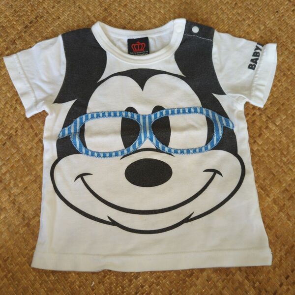 ベビードール ミッキー 半袖Tシャツ 首元スナップボタン付