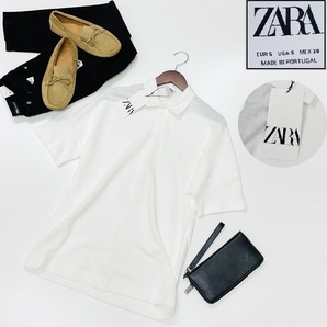 /S/ ZARA ホワイト 半袖ポロシャツ タグ カジュアル トップス 通勤 アウトドア キャンプ ゴルフ スポーツジム コットン 春夏 ザラ