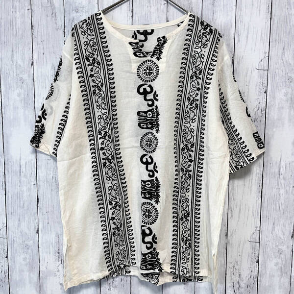 訳あり エスニックシャツ 半袖Tシャツ メンズ レディース フリーサイズ コットン100% タイ製品 D-153