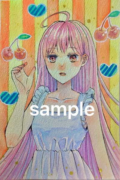手描きイラストオリジナル。創作イラスト水彩原画 手描き水彩イラスト