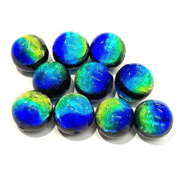 ケラママリン 14mm 10個セット 蓄光 ホタルガラス とんぼ玉 とんぼガラス 沖縄慶良間諸島の海