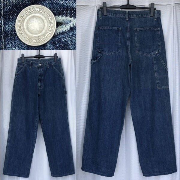 90s★インディゴデニム ペインターパンツ INTERNATIONAL WORLD JEANS★ワークパンツ インターナショナル ワールド ジーンズ ボトムス IDG