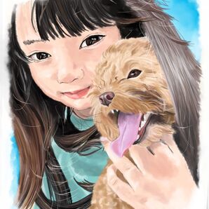 ペット似顔絵 飼い主様とご一緒に!★修正回数無制限★データ贈呈★文字入れ無料