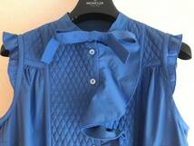 新品 本物 モンクレール コットン ワンピース ドレス 42 MONCLER 青 ブルー サマー ドレス シャツ ワンピース リボン フリル ギャザー_画像3