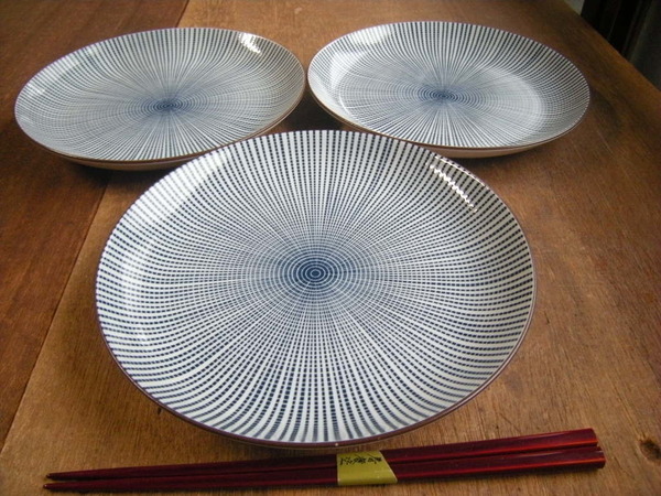 筑◎美濃焼【新品・未使用】染付 千段十草 和皿 丸皿 7寸(21㎝x3㎝)ペア 2枚セット まとめて *お勧め*人気商品*