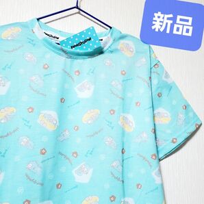 新品 ハンギョドン 半袖 シャツ サンリオ Tシャツ 総柄 半シャツ 水色界隈