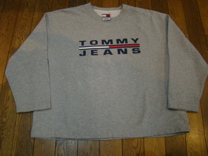 美品 90s USA製 TOMMY JEANS ロゴ プリント スウェット M グレー トミージーンズ トレーナー オールド トミーヒルフィガー