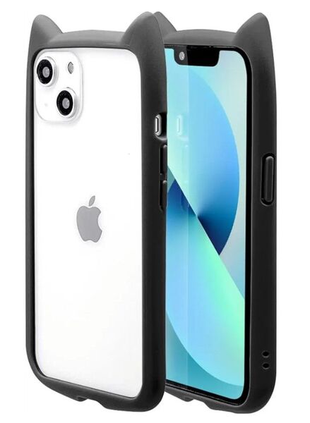 iPhone 13 対応 6.1inch 2眼 猫耳 GLASS ブラック