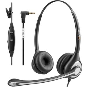 ヘッドセット 電話機用 両耳 ノイズキャンセリングマイク付きと音量制御付 2.5mm コールセンタ ブラック