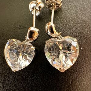 14K ハートCZピアス 刻印K14WG キャッチ刻印K14