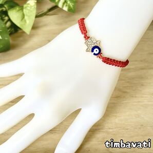 ☆新品☆紐編 ビーズ ブレスレット ハムサ ( ファティマの手 ) ナザールボンジュウ * レッド *