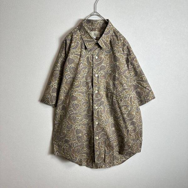 半袖シャツ Lサイズ 柄シャツ 総柄 ペイズリー柄 ヴィンテージ ベージュ 古着