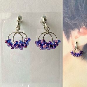 no.1339 ハンドメイド☆国産ファルファーレマリンブルーのイヤリング(ピアス)