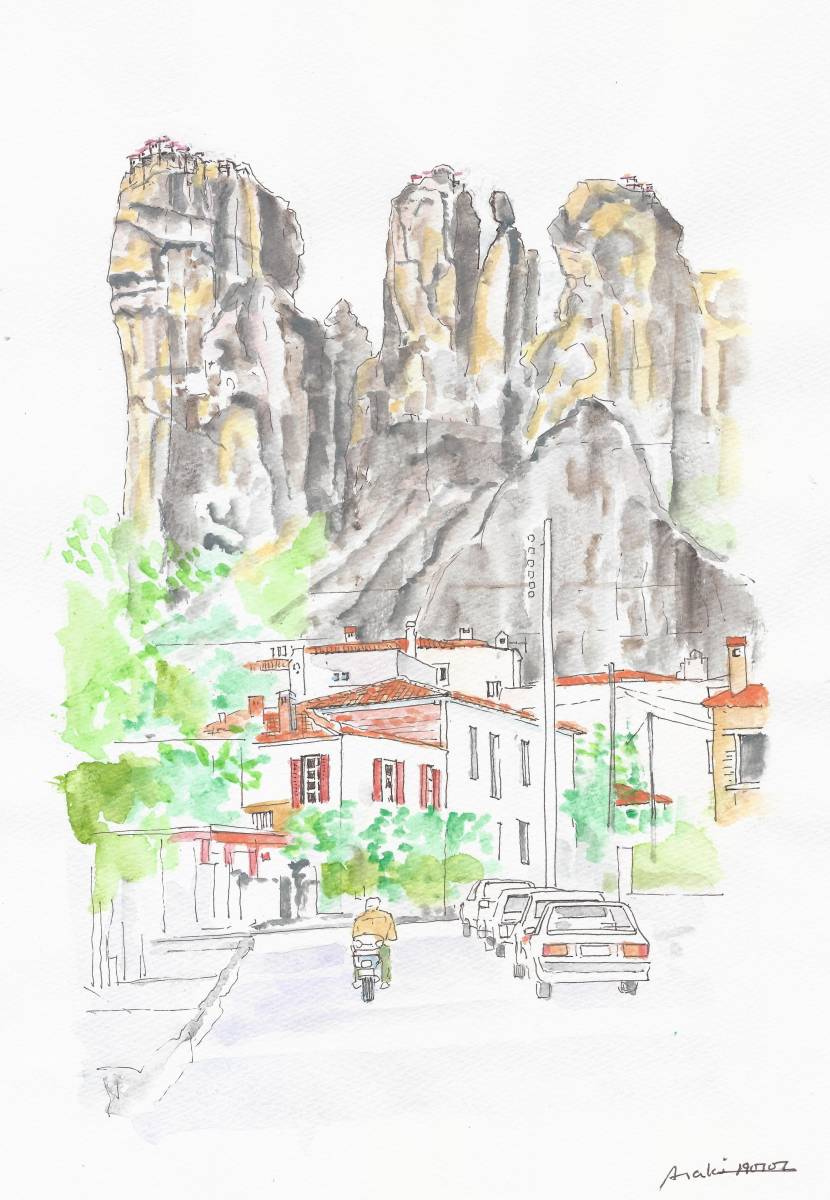 Weltkulturerbe-Stadtbild, Griechenland, Meteora 2, F4 Zeichenpapier, Malerei, Aquarell, Natur, Landschaftsmalerei