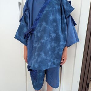 2way甚平 袖ありノースリーブ 袖無し タイダイ マダラ ブルー系