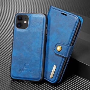iPhone 11 レザーケース アイフォン11 ケース 6.1インチ 手帳型 カード収納 取り外し可能 ブルー