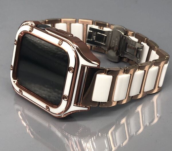 ホワイト rg アップルウォッチバンド ステンレスベルト セラミック 保護 画面保護 カバー ケース 40mm 41mm 44mm 45mm Apple Watch