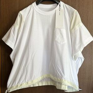 1新品 sacai 切り替え シアー Tシャツ 半袖 カットソー 24SS size 1 S ホワイト オーバーサイズ ドローコード サカイ レディース