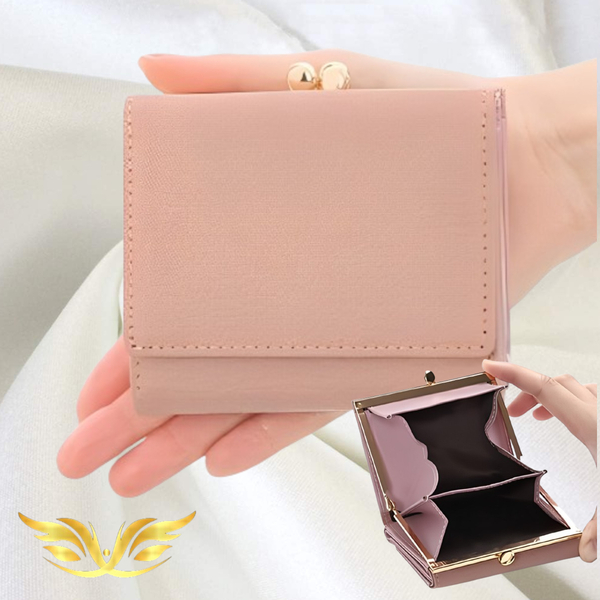 サクサク会計 三つ折りがま口財布 ダスティピンク×ピンク カード入れ ボックス型小銭入れ お札入れ 大人感 一粒万倍日 お洒落 高級 本革