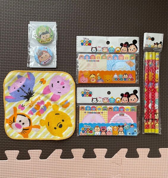 ディズニー Disney 付箋メモ 鉛筆 ミニタオル ハンドタオル 缶バッジ ツムツム くまのプーさん