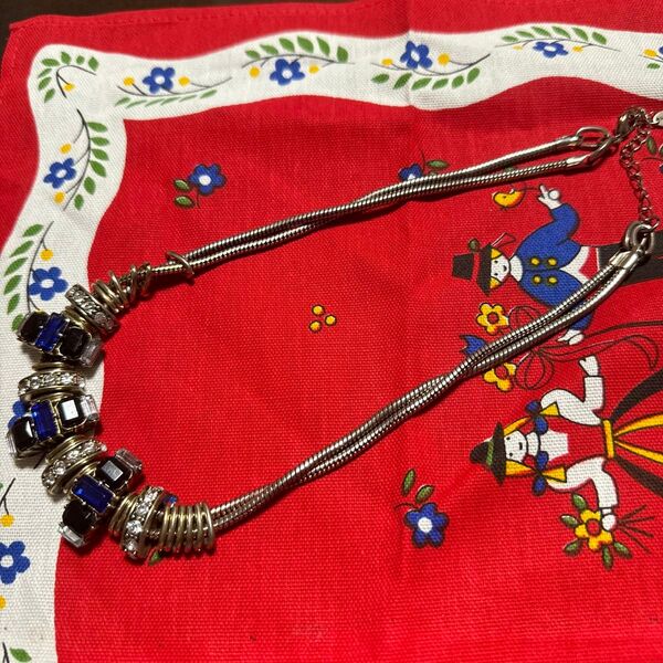 【未使用 展示品】ビーチャームド風 ネックレス ビーズ レトロ ネックレス アクセサリー シルバービーズ ターコイズビーズ